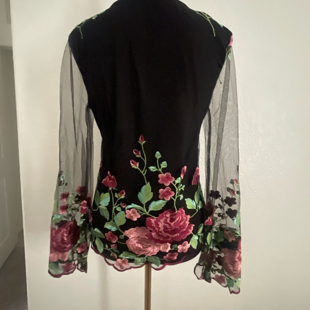 VENUS Black Blouse with Pink and Green Floral Design - Picture 7 of 8